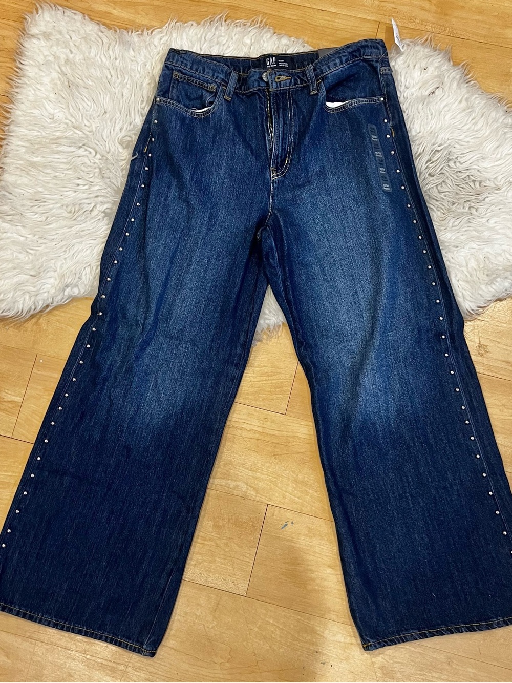 GAP Dark Blue Wide-Leg Jeans with Side Stud Trim